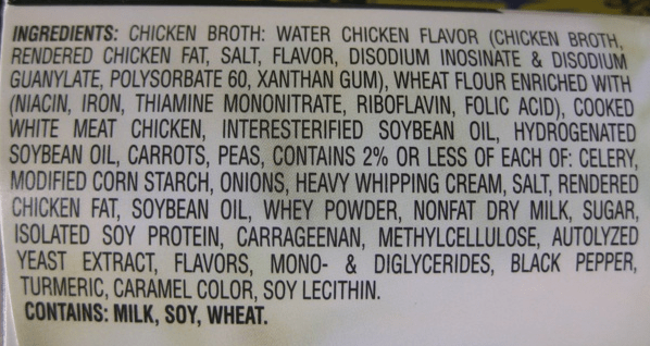 Food ingredient list